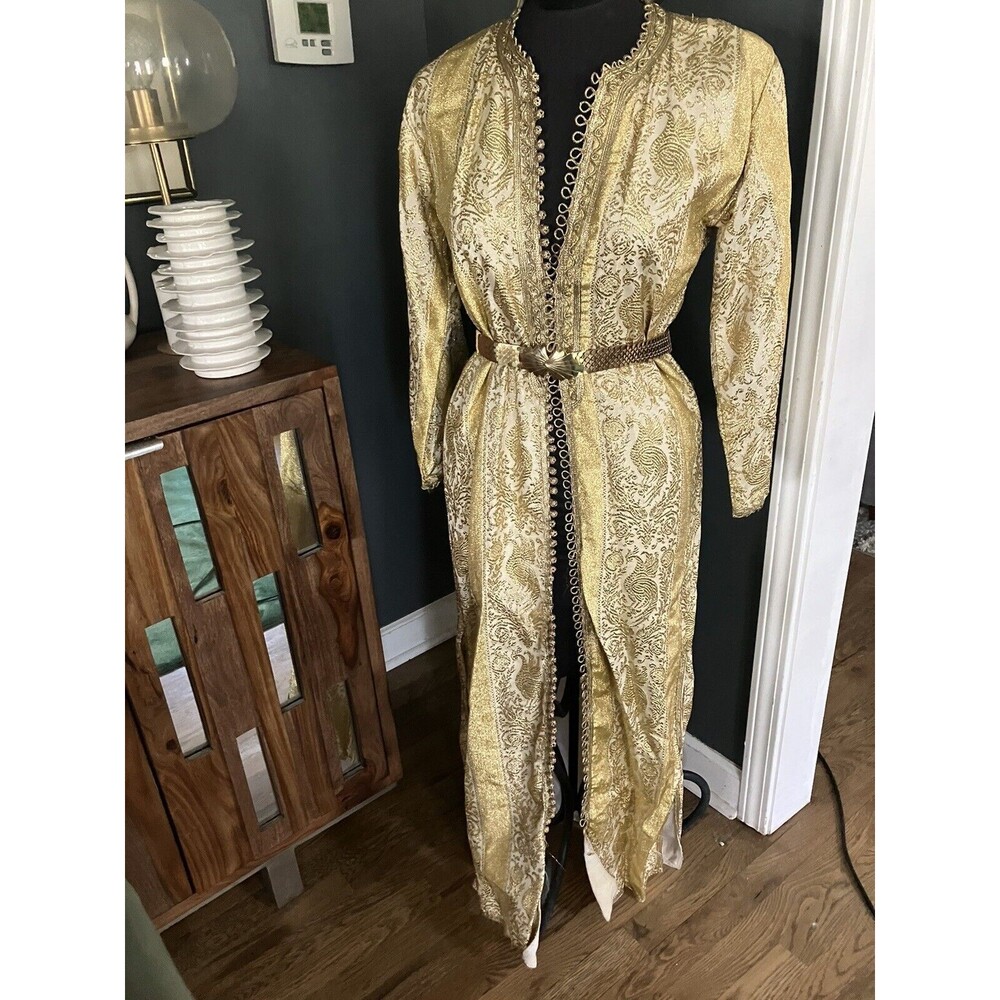 Gold Paisley Long Jacket with Metallic Accents